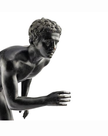 Herculaneum Runner by Chiurazzi, Grand Tour bronze male nude athlete, head and torso detail