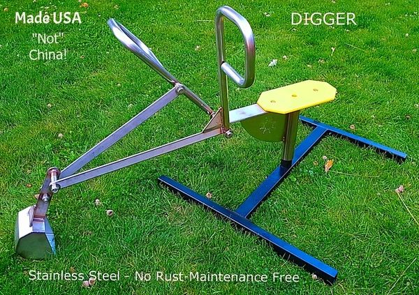 Playground ride on digger with portable base.