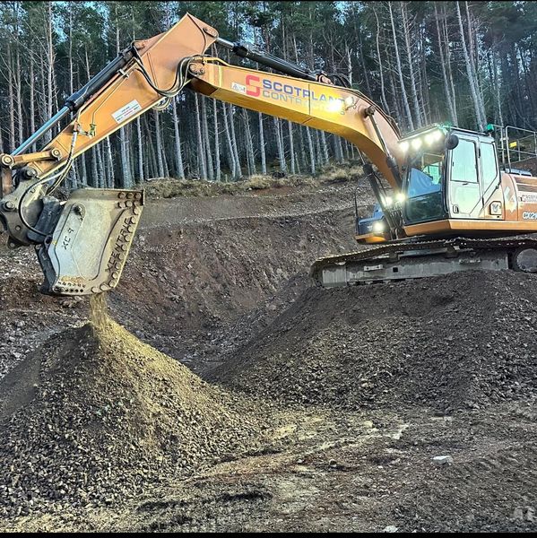 Crushing site won material for road construction 