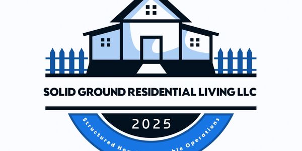 Logo of Solid Ground Residential Living LLC with a house and fence design.