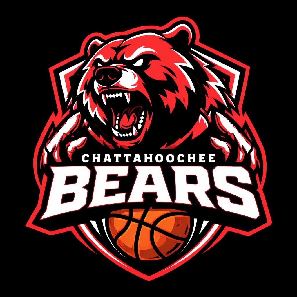 Aggressive bear logo for Chattahoochee Bears basketball team.
