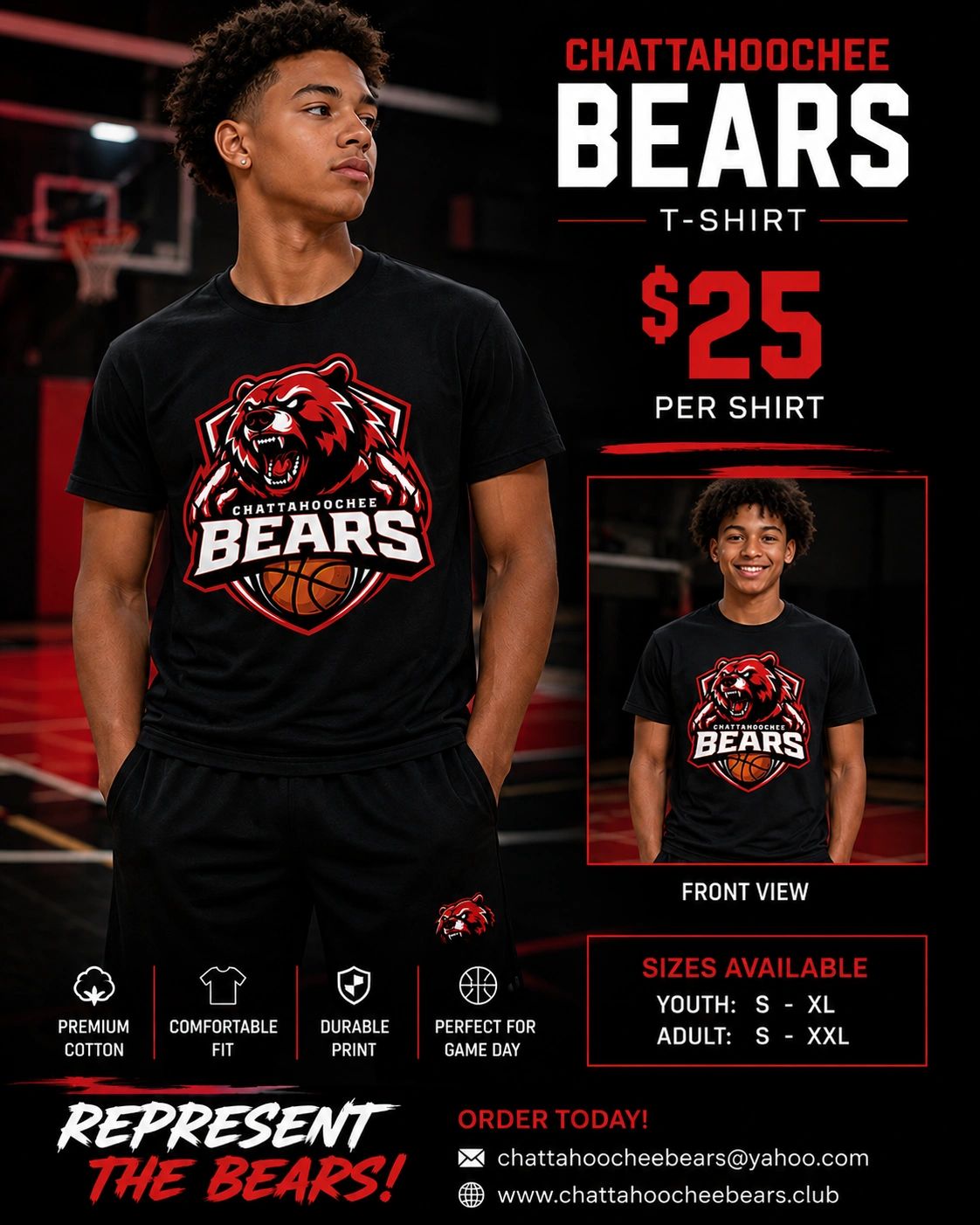 Chattahoochee Bears T-shirt for $25 with various sizes.