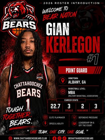 Chattahoochee Bears basketball player Gian Kerlegon #1 introduction poster.