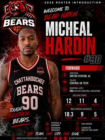 Introducing Micheal Hardin for Chattahoochee Bears basketball, forward #90.
