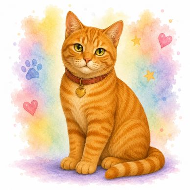 Cute orange tabby cat with a heart-shaped collar.