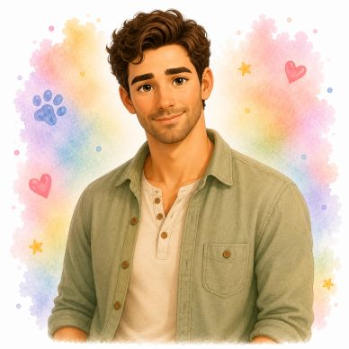Portrait of a smiling young man with curly hair.