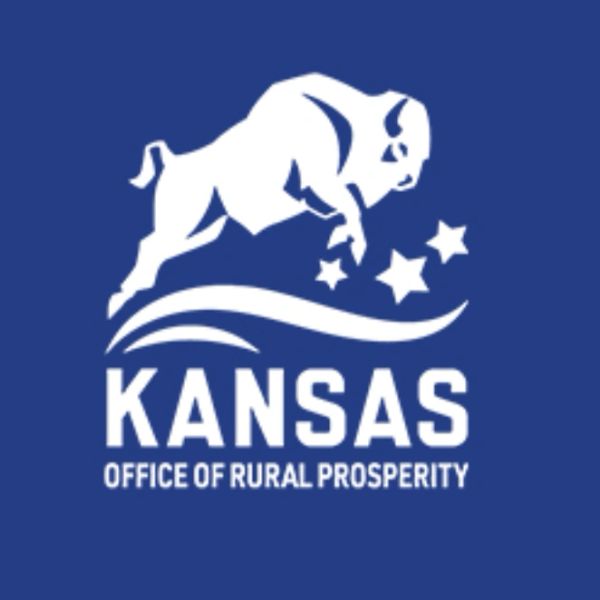 Logo of Kansas Office of Rural Prosperity with a white bison and stars on blue.