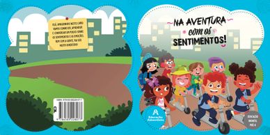 Book cover with children expressing emotions in a colorful city park scene.