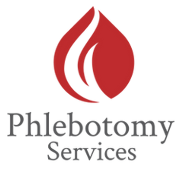 Phlebotomy Services Logo. Red tear drop shape with "Phlebotomy Services" written below it.