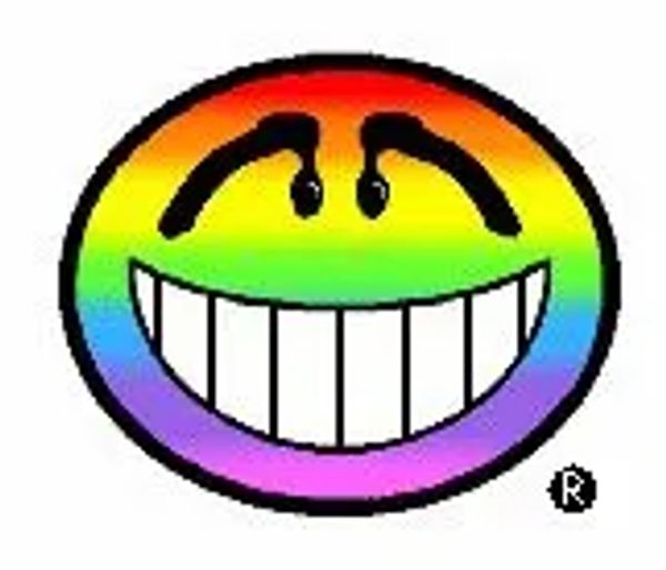 Rainbow smiley face with big grin.