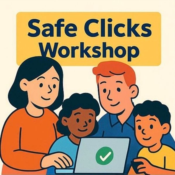 Family attending a Safe Clicks Workshop on computer safety.