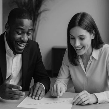 Two individuals reviewing a document. 