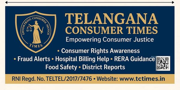 Billboard for Telangana Consumer Times promoting consumer rights and services.