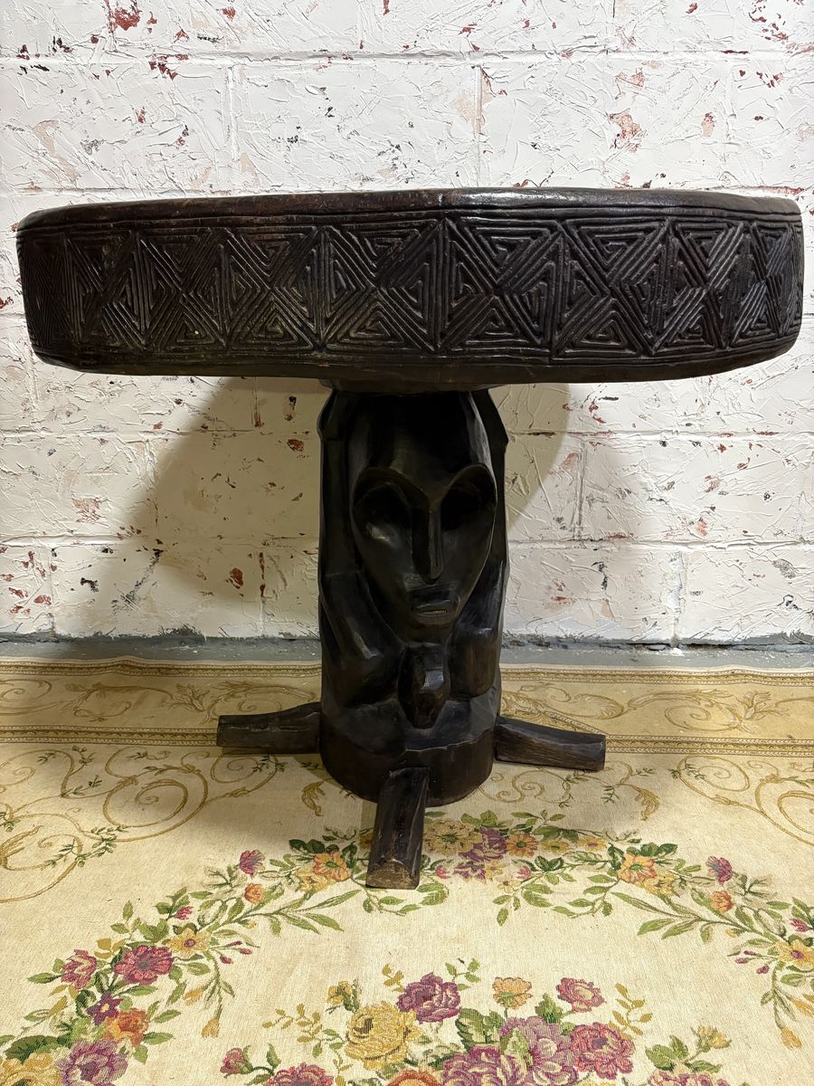 Large African Tribal Figural Highly Carved Table