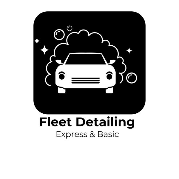 Logo for fleet detailing services with car and soap bubbles.