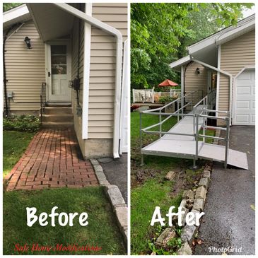 This ramp is completely custom and fit nicely with the dimensions of his house.