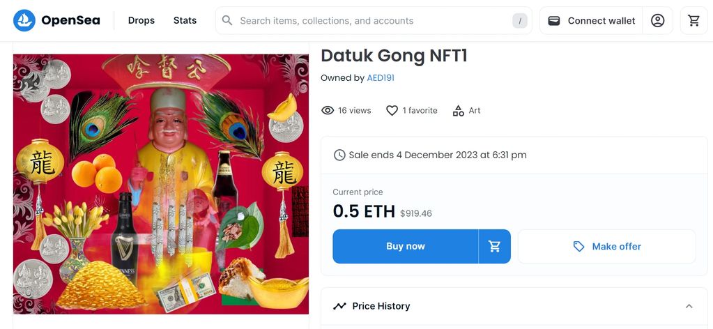 Our first Datuk Gong NFT.  Check it out at OpenSea. 

https://opensea.io/collection/datuk-gong