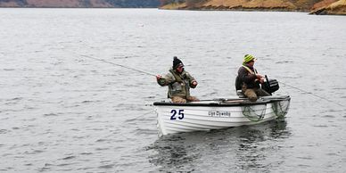 Flyfishing from a boat on the Llyn Clywedog