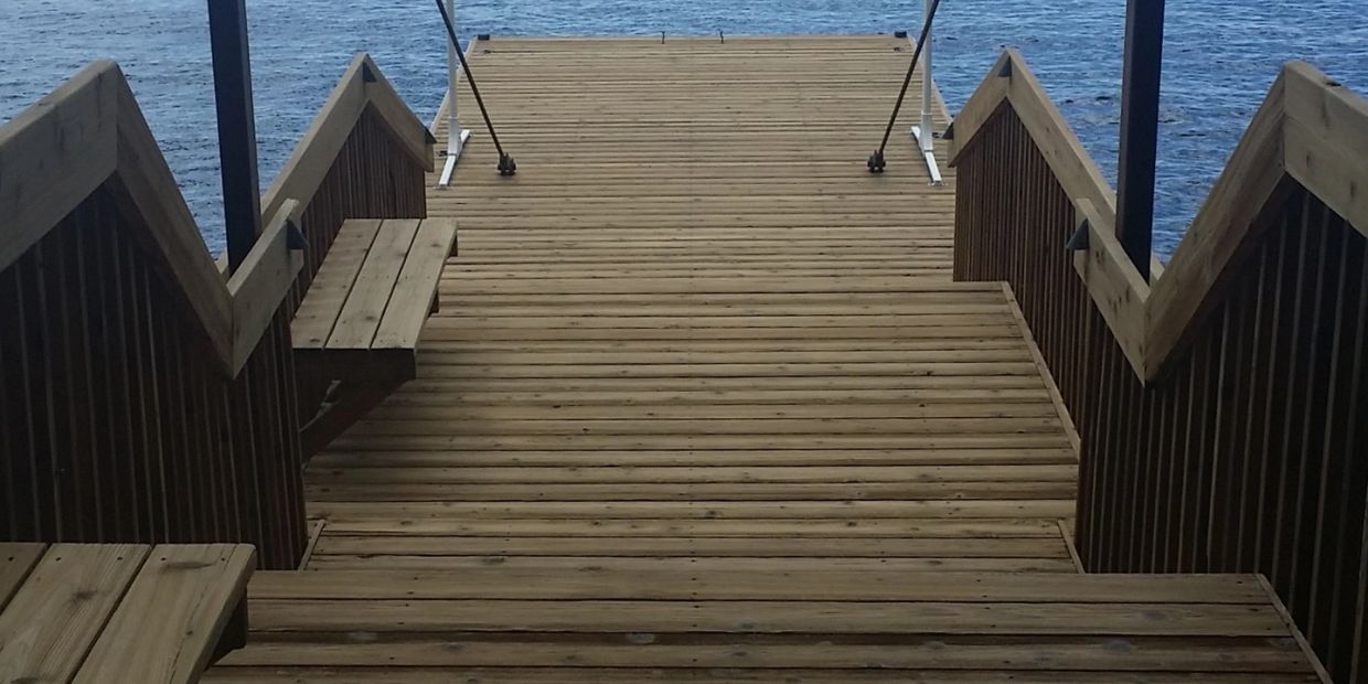 Log home restoration- Muskoka dock washing, power washing and sealing. 