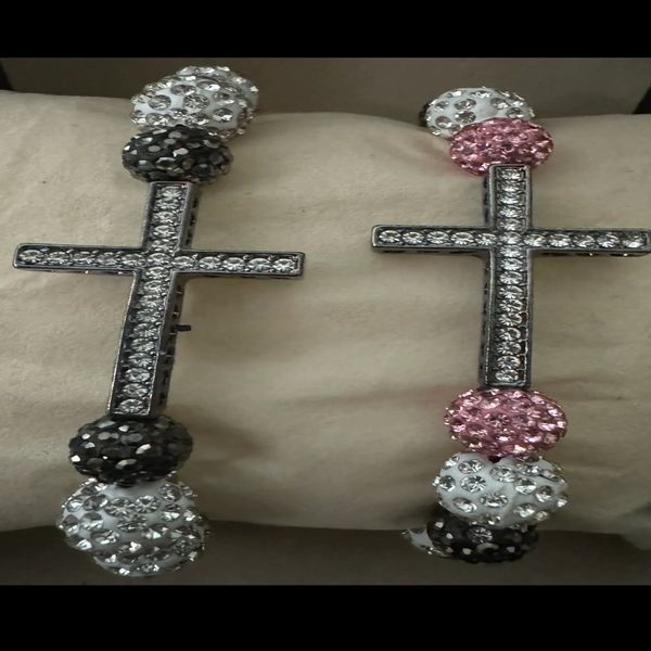 Pink, white and gray cross bracelet