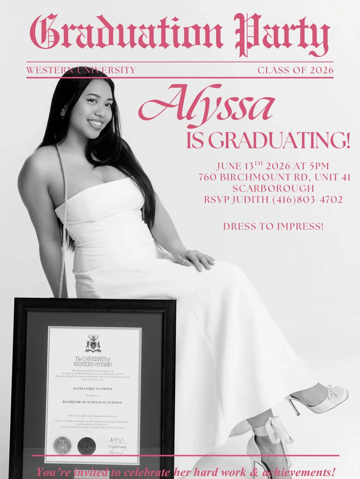 Graduation party invitation for Alyssa, class of 2026 at Western University.