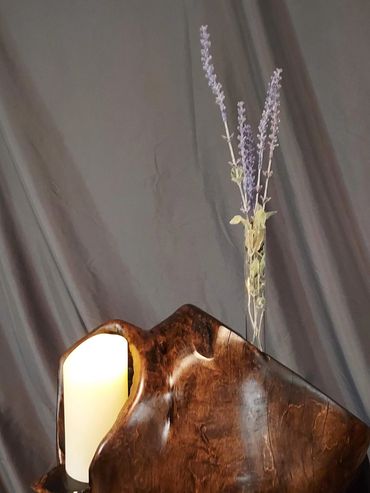 The Lighted Flower....made of black walnut and a base accompanied by a deep purple epoxy.
