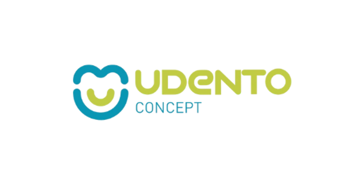 Logo of Udento Concept with a blue and green smiley face design.