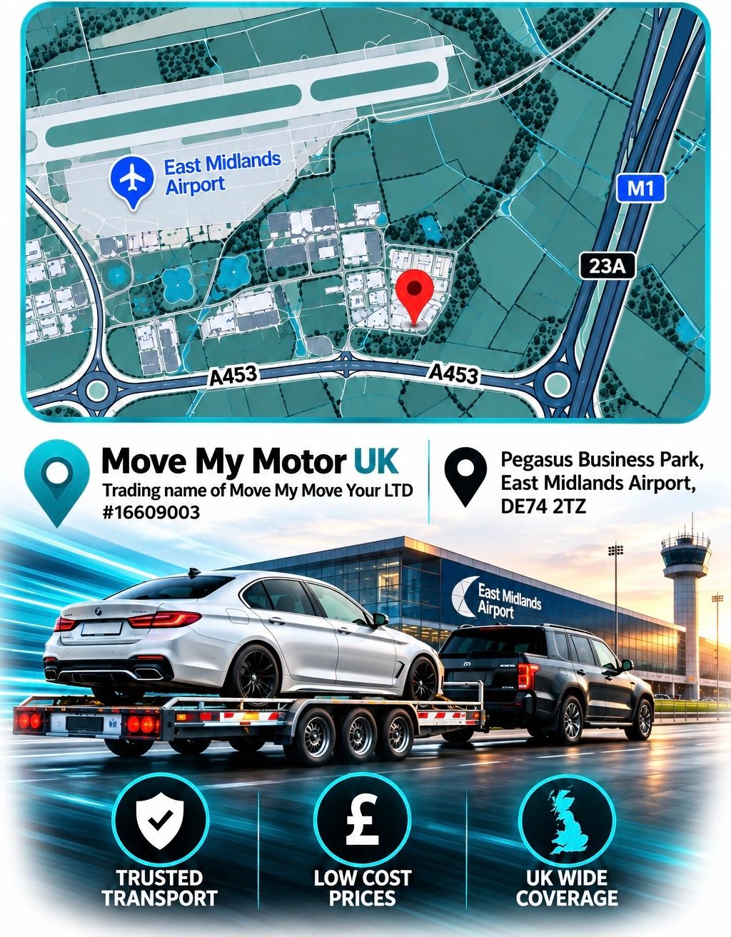 Car transport service near East Midlands Airport with trusted, low-cost UK-wide coverage.