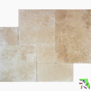 French Pattern IVORY Tumbled Travertine PAVER