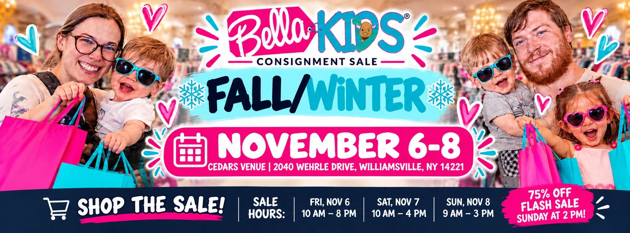 Bella Kids Buffalo Fall Winter Kids Consignment Sale November 6–8. Cedars Venue in Williamsville NY
