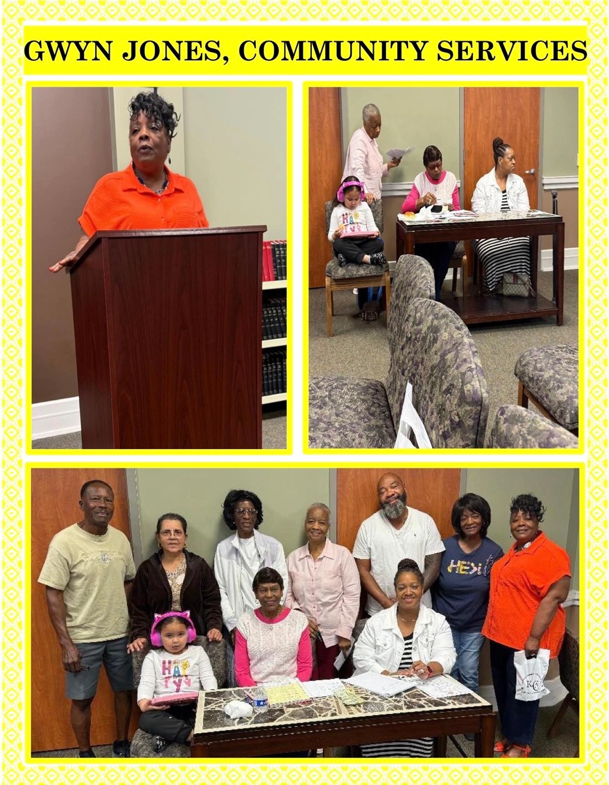 Gwyn Jones leads a community services event with diverse participants.