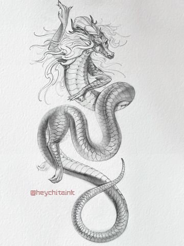 Asian style tattoo design dragon wisdom red ink dancer fine line hand drawn paper delicate