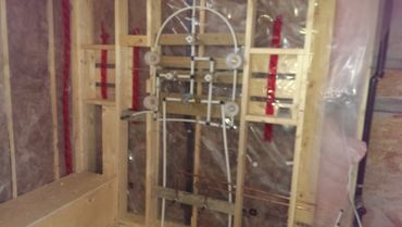Custom shower plumbing. Rain head, slide bar and body sprays.