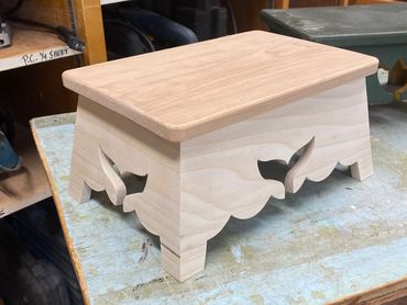 Wooden stool with whale tail detail made for a friend's first child (poplar and cherry)