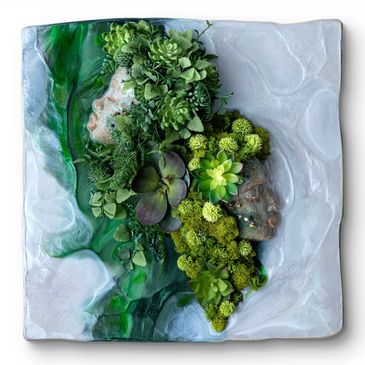SCULPTED, RESIN, WALL, ART, INSPIRATION, INTERIOR, LOBBY, FACE, SPA, HOME, DESIGN, MOSS, NATURAL