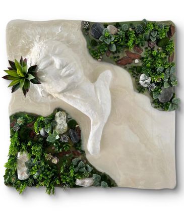 SCULPTED, RESIN, WALL, ART, INSPIRATION, INTERIOR, LOBBY, FACE, SPA, HOME, DESIGN, MOSS, NATURAL