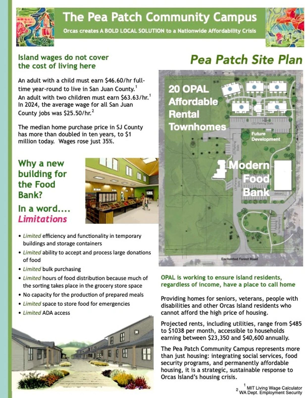 Community housing and food bank project addressing affordability on Orcas Island.