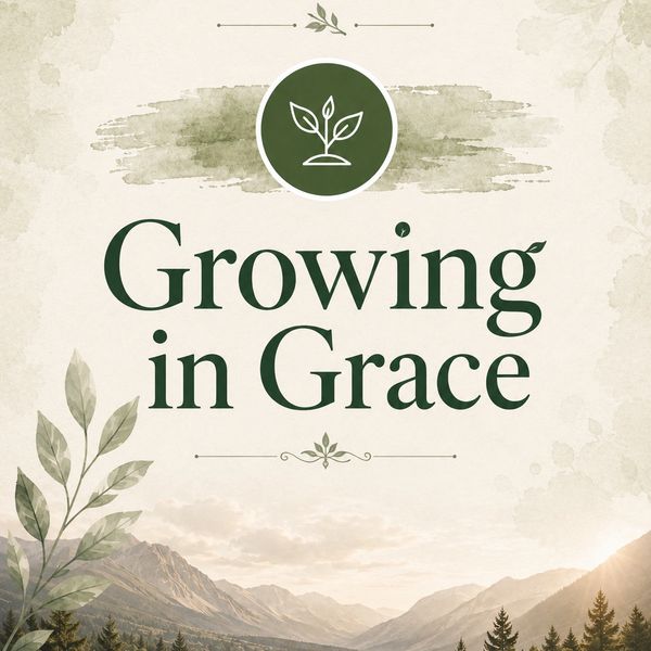 A rustic design with the phrase 'Growing in Grace'.