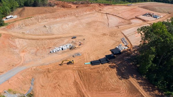 Aerial drone picture of active commercial construction in Hickory, NC