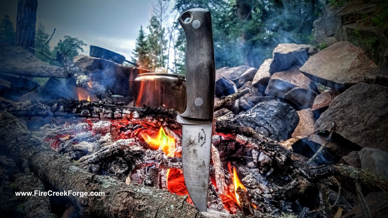 Fire Creek Timbercraft knife with campfire