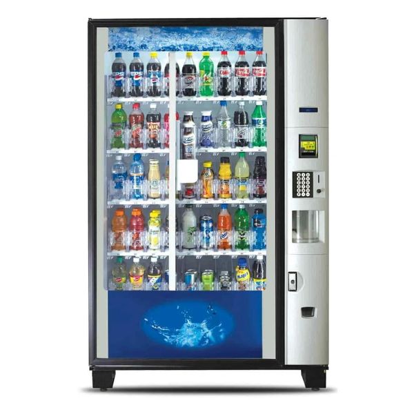 Silver and Blue Beverage Vending Machine - Modern