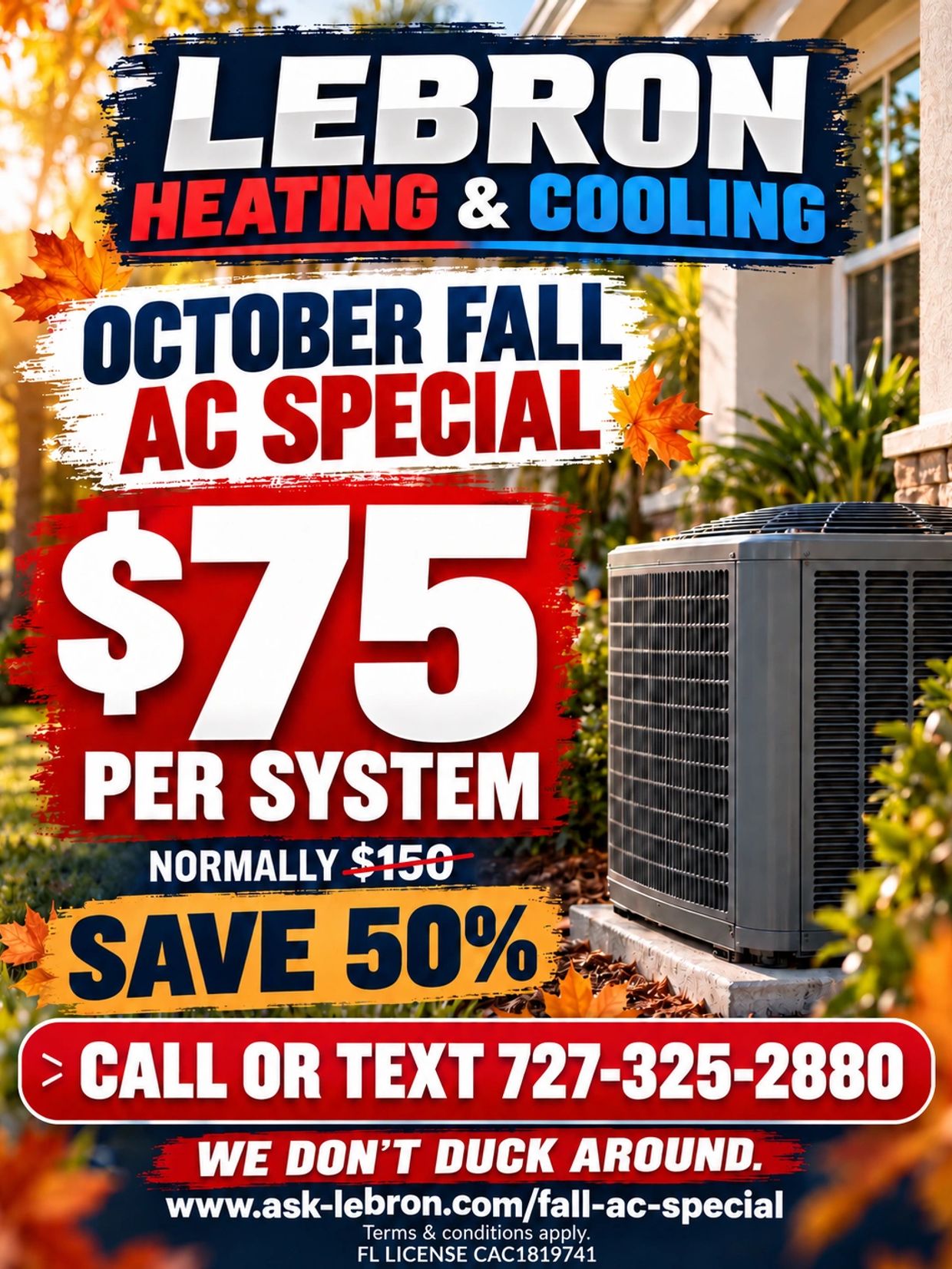 Fall AC special $75 per system by LeBron Heating &amp; Cooling, save 50%.