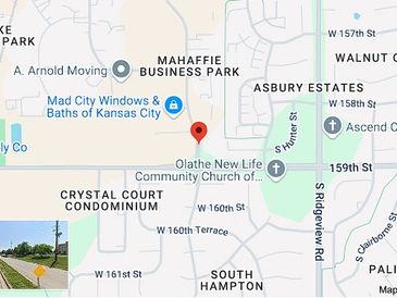 Map showing Olathe community landmarks and nearby streets.