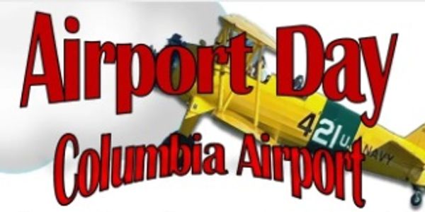 Promotional graphic for Airport Day at Columbia Airport with vintage plane.