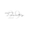 Elegant 'Twenty' calligraphy in grey on white background.