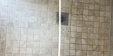 Comparison of a dirty grout versus restored, clean grout after repair and renewal service.
