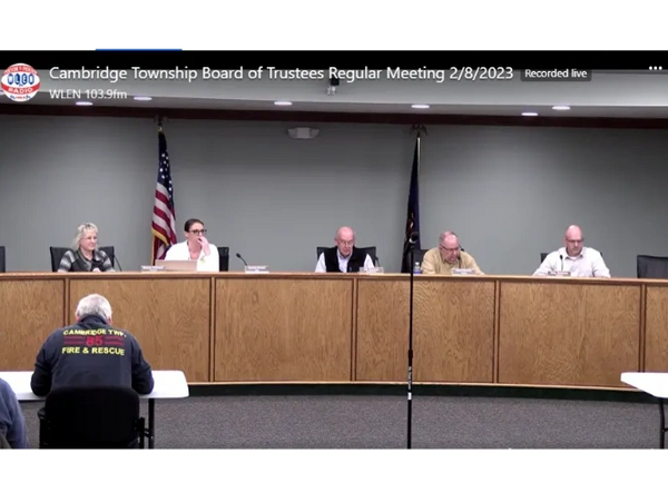 February 8, 2023, WLEN Video of Cambridge Township Board of Trustees Meeting 