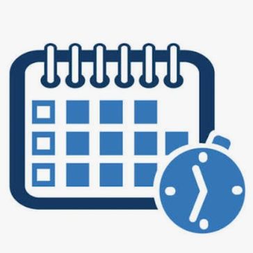 Calendar with a clock icon.