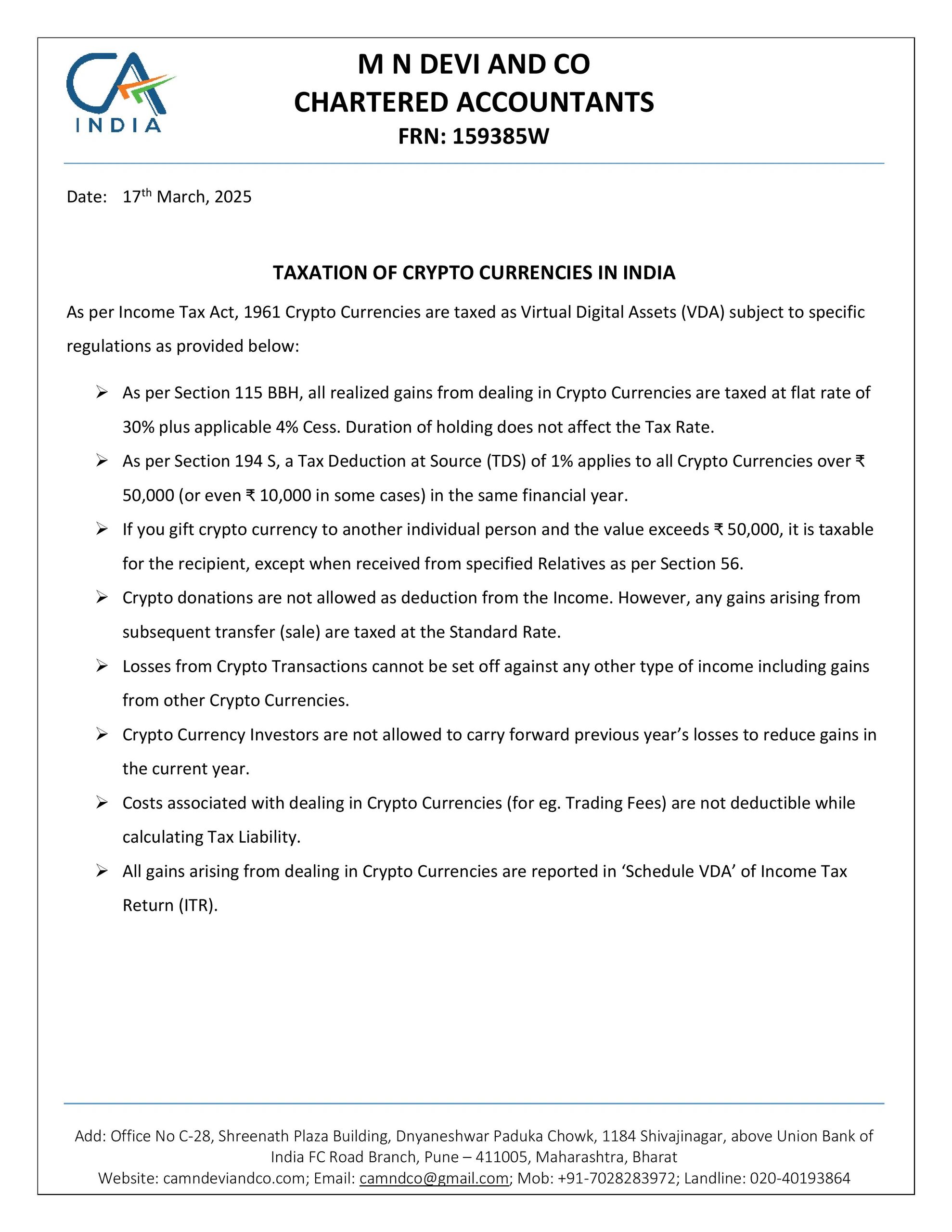 Taxation of Crypto in India