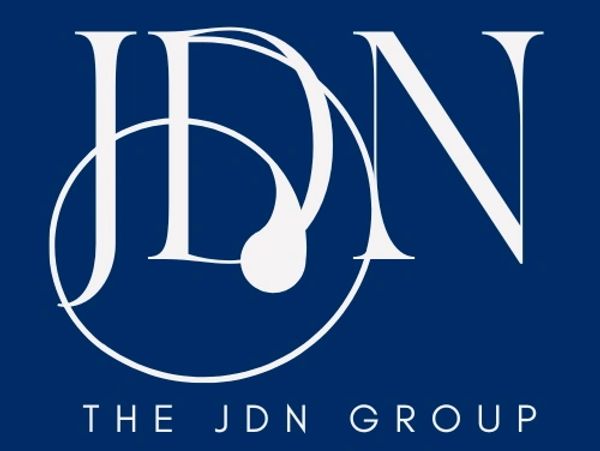 Logo of The JDN Group on a blue background.